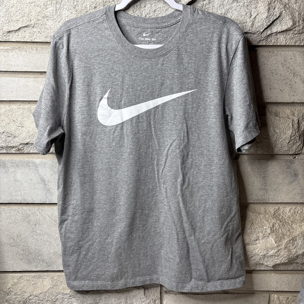 NIKE Mens Graphic T-Shirt Top Large Grey Flecked Cotton